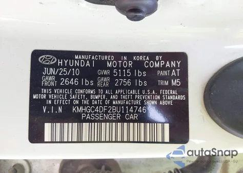 2011 Hyundai Genesis 4.6 z USA, uszkodzony, nr VIN KMHGC4DF2BU114746